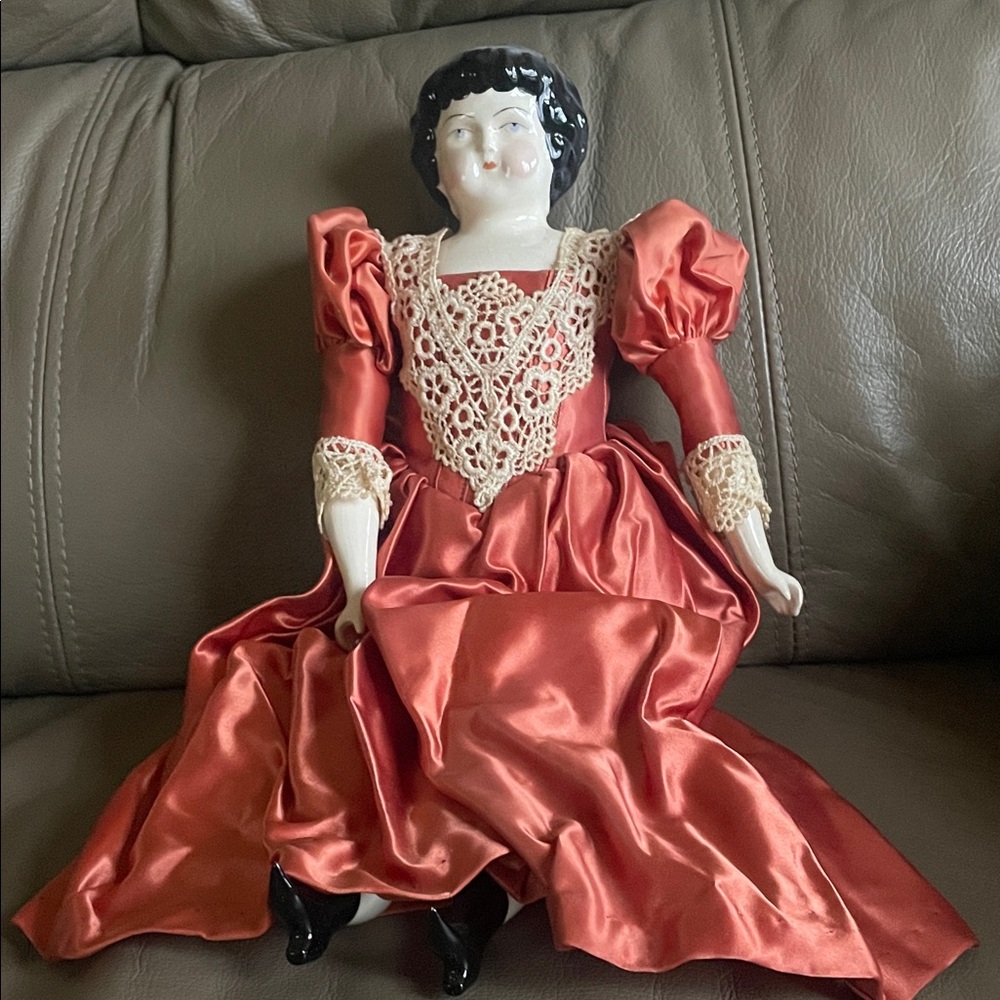 Elegant Porcelain Doll with Red Dress